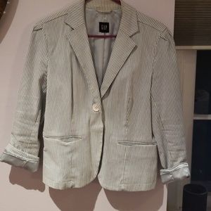 Blue and white striped blazer